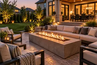 Modern rectangular gas fire pit designed for outdoor entertaining