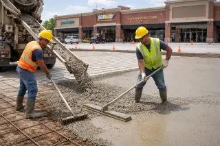 Commercial retail parking lot concrete installation
