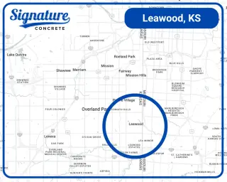 Concrete services area map for Leawood and surrounding neighborhoods