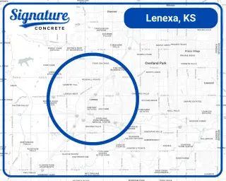 Concrete services area map for Lenexa and surrounding neighborhoods