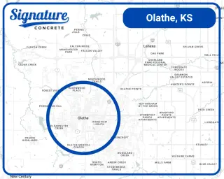 Concrete services area map for Olathe and surrounding neighborhoods