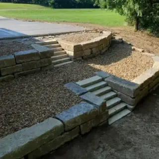 Tiered stairs with retaining walls
