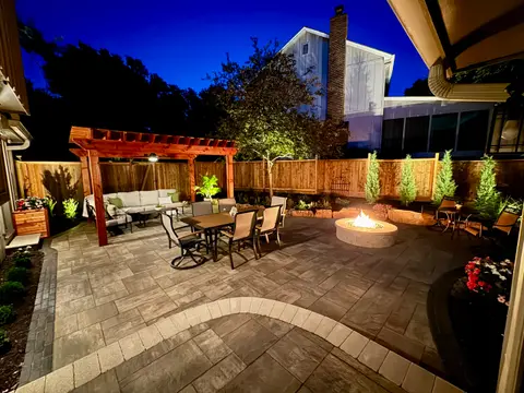 Kansas City patio with lighting at night