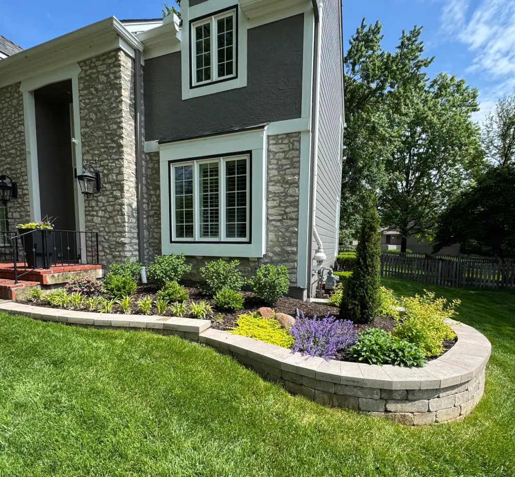 Retaining wall with lush greenery
