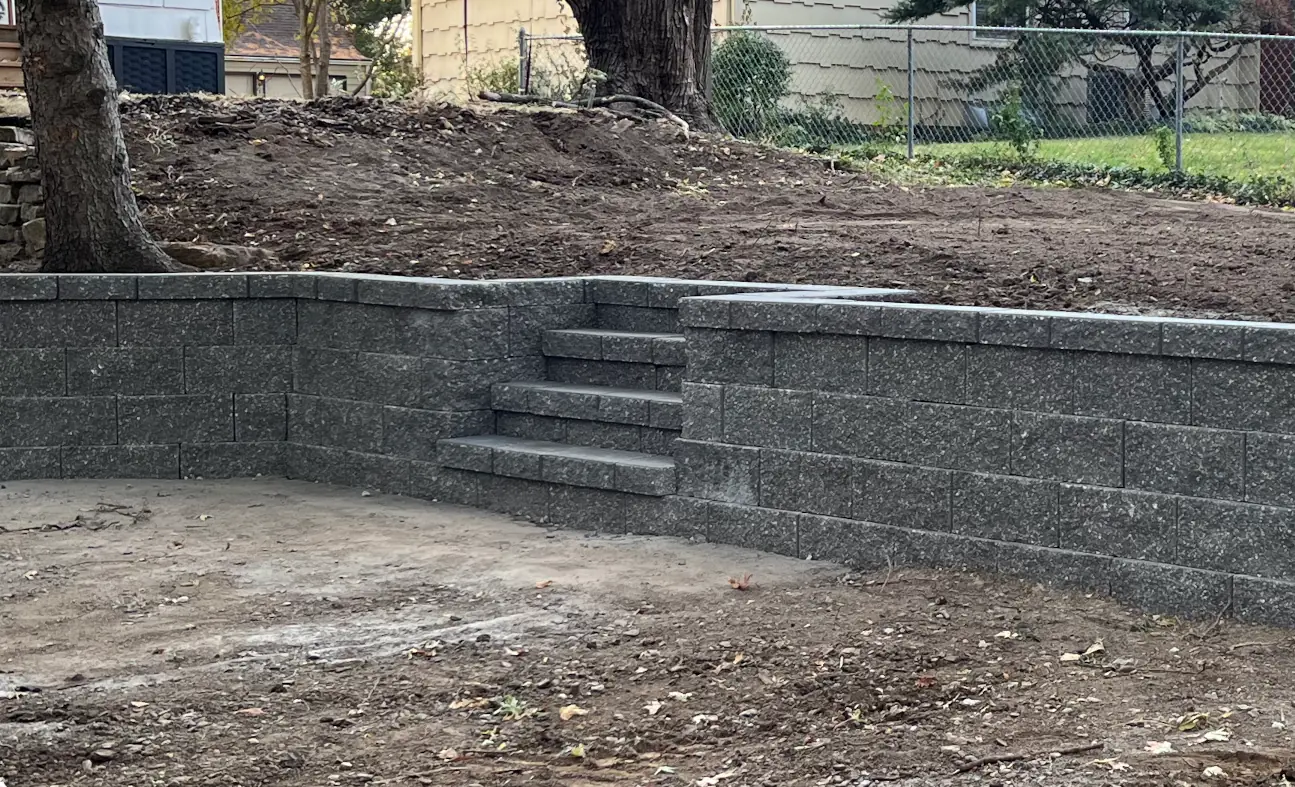 Retaining wall and stairs